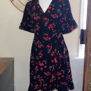 Wrap dress with red flowers